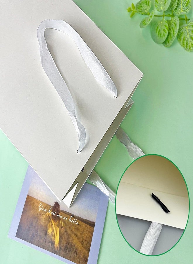 KEEPARTY 9 Inches White Gift Bags with Ribbon Handles Kraft Paper Shopping Bags with Tissue Paper for Party Business Wedding Birthday Graduation Fathers Day - Image 3